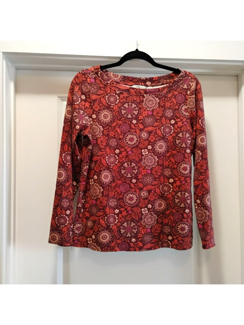 Liz Claiborne Red & Orange Floral Print Long Sleeve Cotton Top Size M